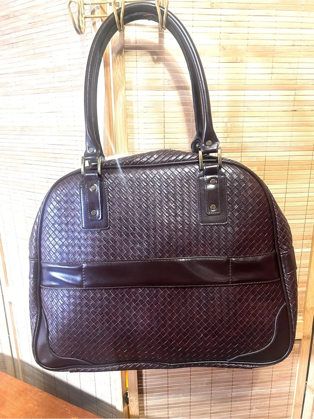 Adrienne Vittadini Brown Woven Dome Satchel Laptop Bag